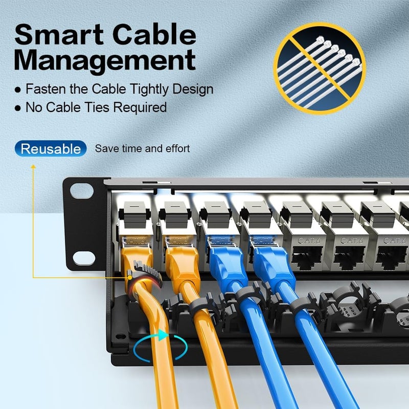Enmane 24Port Patch Panel Cat6 Keystone Patch Panel(EC Listed) RJ45 Patch Panel Network Patch Panel with Smart Cable Management for 19inch Rackmount(Shielded) - Image 2
